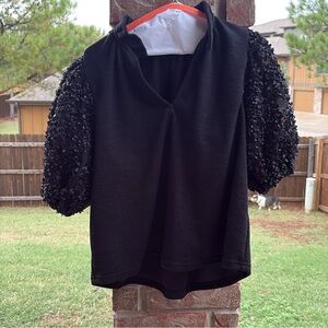 THML Black Textured Sleeve Blouse